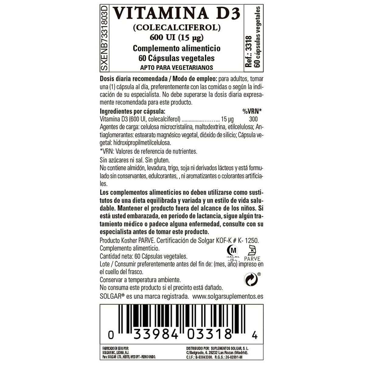 Vitamina D3 (Colecalciferolo) Solgar 600 iu 60 Capsule