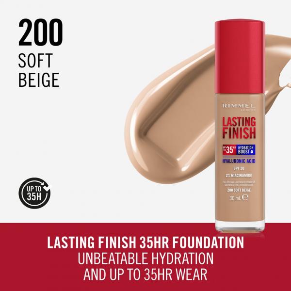 Rimmel London Lasting Finish Hydration Boost Spf20 200-Soft Beige 30ml
