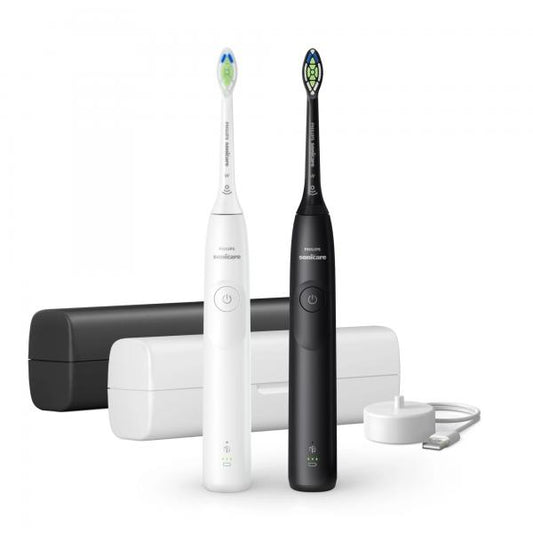 Philips Sonicare serie 5300 Sonicare Spazzolino Elettrico Sonico con base di ricarica e custodia, 2 livelli di intensit , sensore di pressione confezione da 1 spazzolino bianco e 1 spazzolino nero H