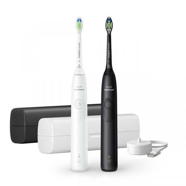 Philips 5300 series Sonicare spazzolino elettrico sonico con base di ricarica e custodia, 2 livelli di intensità, sensore di pressione confezione da 1 spazzolino bianco e 1 spazzolino nero HX7109/01