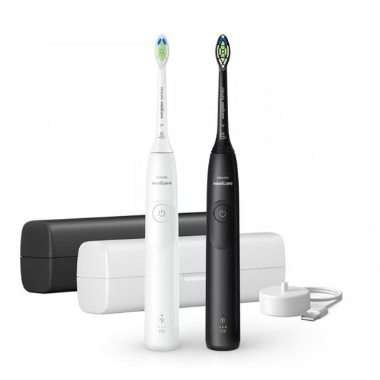 Philips 5300 series Sonicare spazzolino elettrico sonico con base di ricarica e custodia, 2 livelli di intensità, sensore di pressione confezione da 1 spazzolino bianco e 1 spazzolino nero HX7109/01