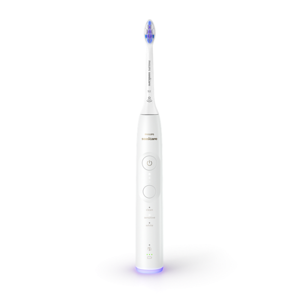 Philips 6500 Series Sonicare spazzolino elettrico sonico con base di ricarica e custodia, 3 livelli di intensità, sensore di pressione confezione da 1 spazzolino bianco e 1 spazzolino nero HX7419/01