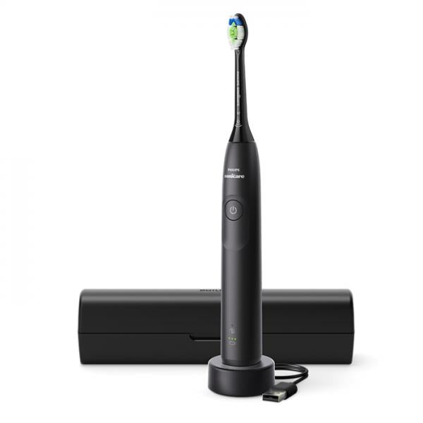 Philips 5300 Series Sonicare spazzolino elettrico sonico con base di ricarica e custodia, 2 livelli di intensità, sensore di pressione colore nero HX7101/02