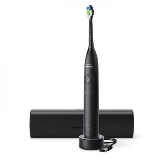 Philips 5300 Series Sonicare spazzolino elettrico sonico con base di ricarica e custodia, 2 livelli di intensità, sensore di pressione colore nero HX7101/02