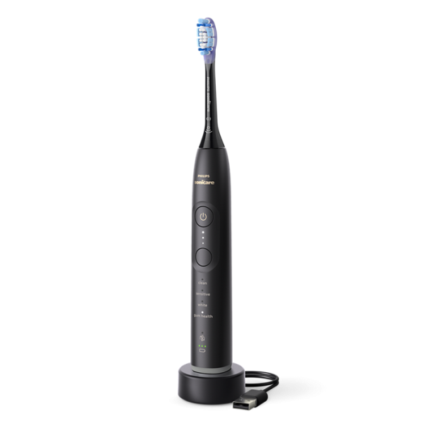 Philips 7100 Series Sonicare spazzolino elettrico sonico con base di ricarica e custodia, 3 livelli di intensità, sensore di pressione colore nero HX7421/01
