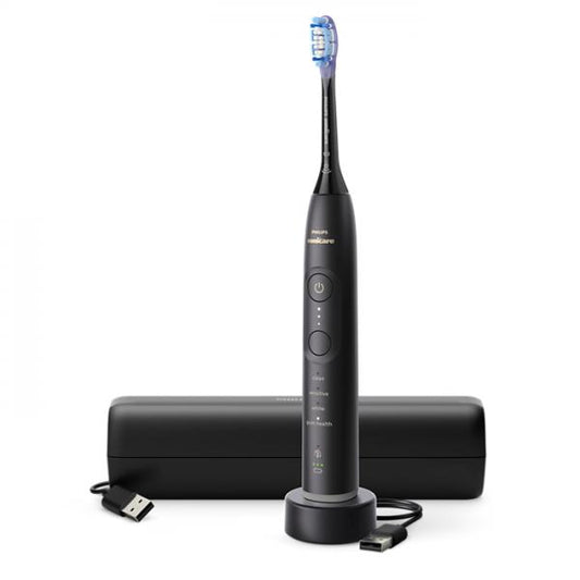 Philips 7100 Series Sonicare spazzolino elettrico sonico con base di ricarica e custodia, 3 livelli di intensità, sensore di pressione colore nero HX7421/01