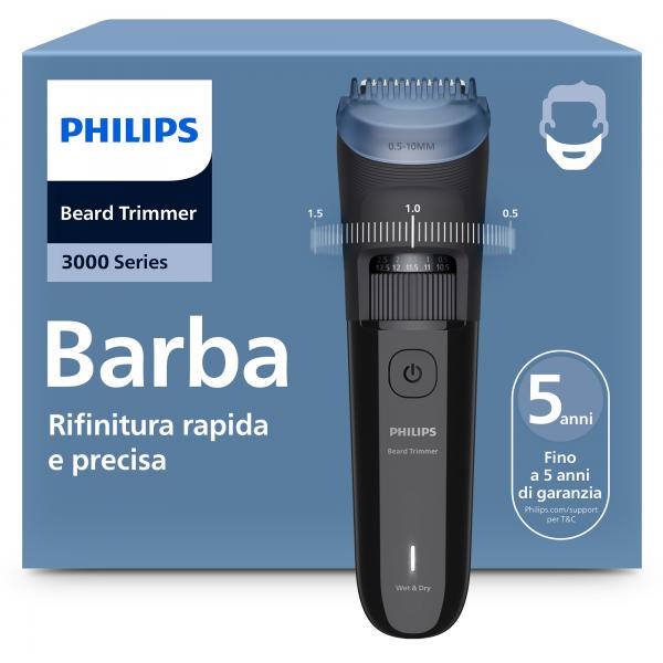 Philips Bartschneider, Nass-/Trockenanwendung, Akku-/Netzbetrieb, abwaschbar unter flieendem Wasser (BT3620/15)