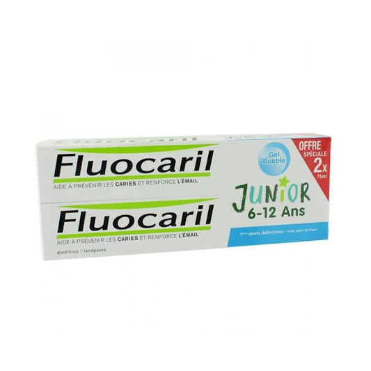 Fluocaril Junior 6-12 Years Pack Bubble Flavour Toothpaste 2x 75ml