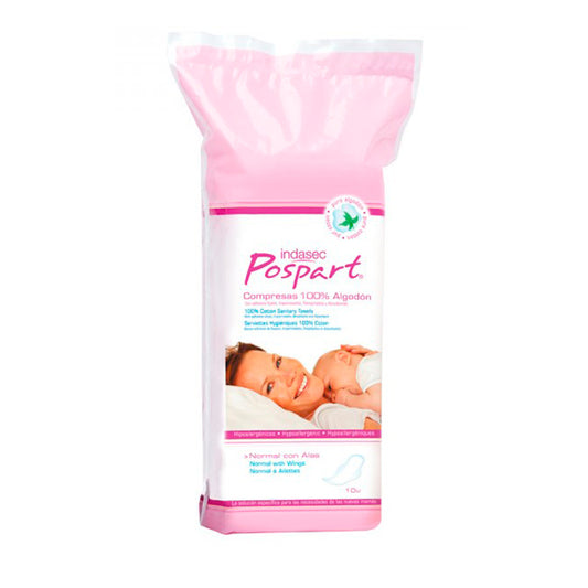 Serviettes hygiéniques post-partum Indasec avec ailettes, paquet de 10