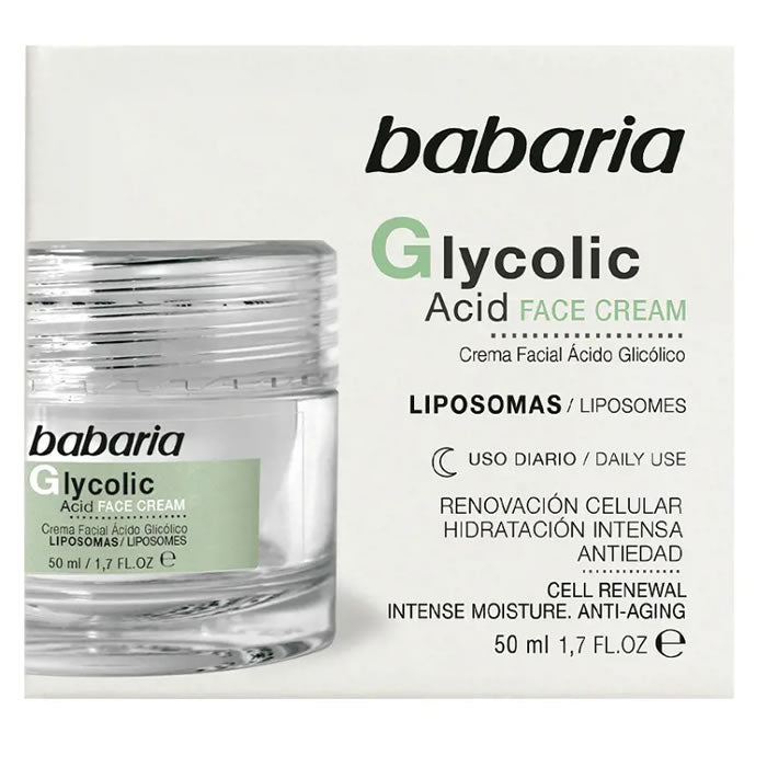 Crème visage à l'acide glycolique Babaria, régénératrice cellulaire 50 ml