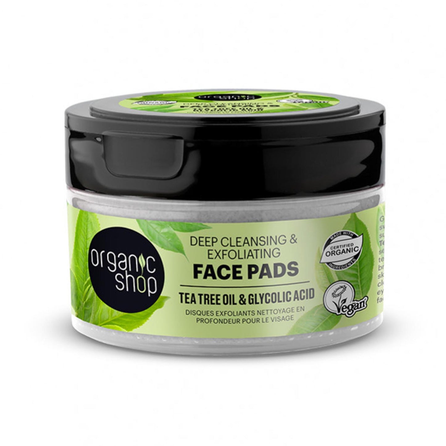 Organic Shop Tea Tree Exfoliating Facial Pads Oil Deep Cleansing 20un