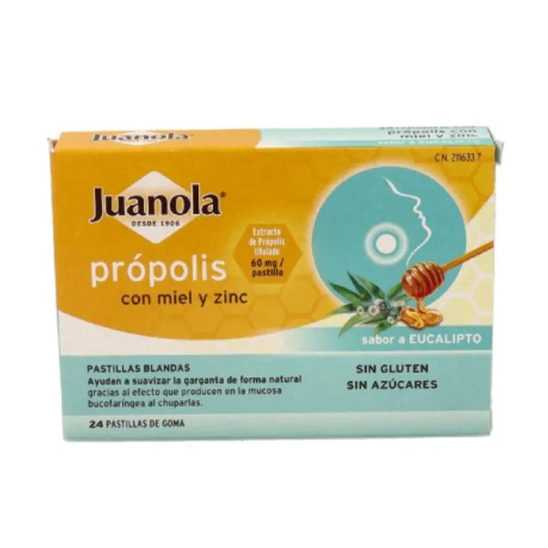 Juanola Propolis Honey &amp; Zinc 24 Gum Lozenges Eucalyptus Flavor