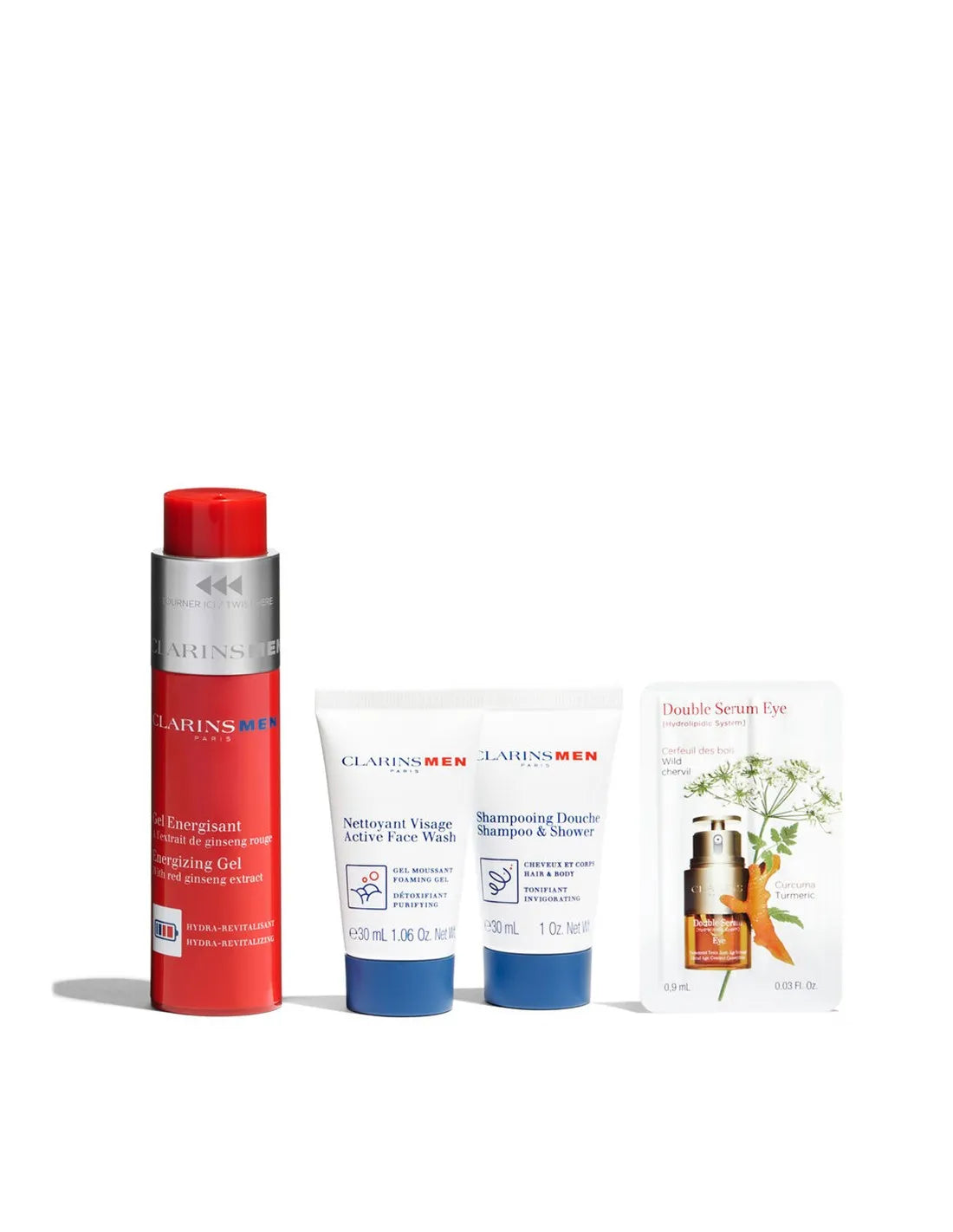 Set Clarins Men Gel Energizante 50ml Champu 30ml Limpiador 30m@