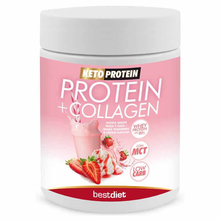 Boisson protéinée Keto Protein + Collagène, saveur fraise et crème, 400 g