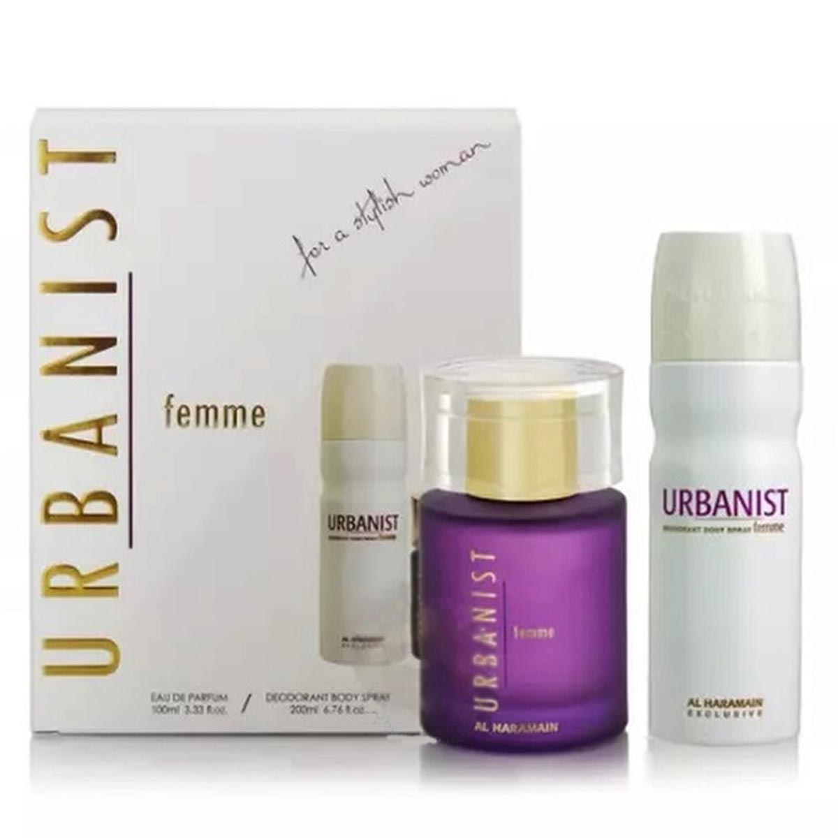 Al Haramain Urbanist Femme Eau De Parfum 100ml Body Spray Deodorant 200ml Spray