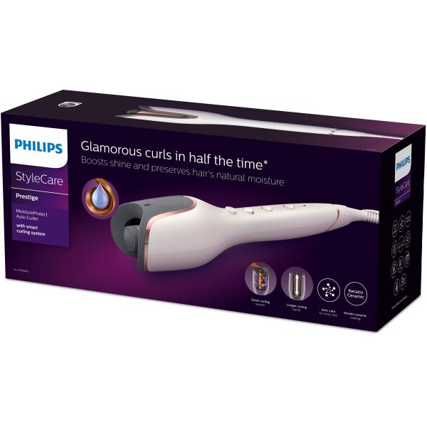 Philips StyleCare Prestige Arricciacapelli automatico MoistureProtect bianco BHB878/00 (BHB878-00 Automatic Curling Iron MoistureProtect Ceramic and Keratin Ionic 27 Options White)