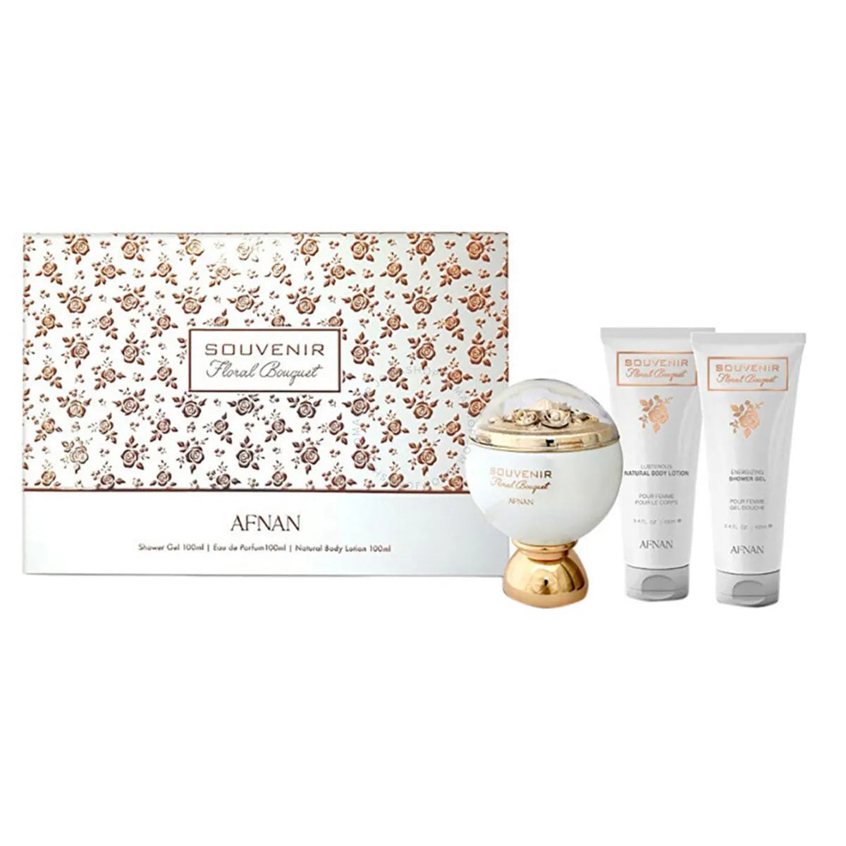 Afnan Souvenir Floral Bouquet Eau De Parfum 100ml Gel De Bao 100ml Locion Corporal 100ml