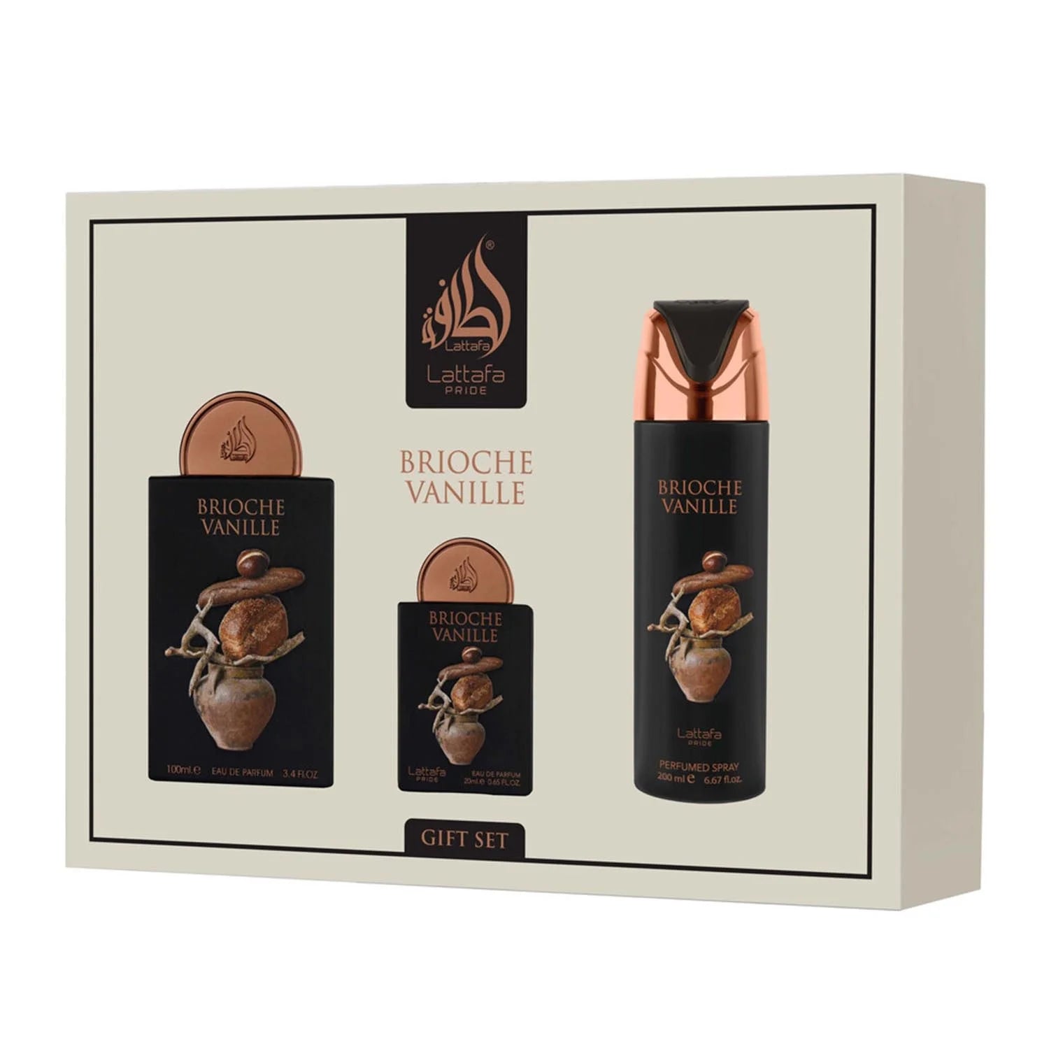 Lattafa Brioche Vanille Eau De Parfum 100ml Scented Body Spray 200ml Eau De Parfum Spray 20ml