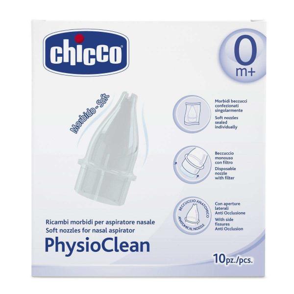 Chicco PhysioClean Soft Nozzles For Nasal Aspirator 0M+ 10 Units