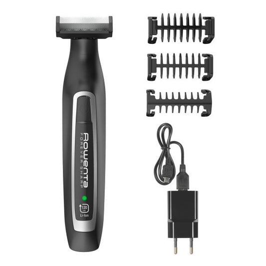 Rowenta TN6000 Forever Sharp per Radere, Regolare e Rifinire, Lame in Acciaio Inox Autoaffilanti e 3 Pettini Regolabarba, Batteria al Litio, Autonomia 120 min (Rowenta TN6000 Batteri 4 5 mm Vd og