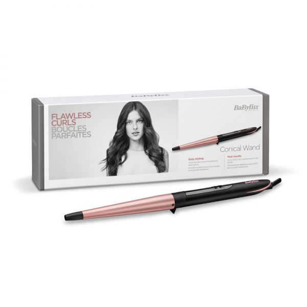 BaByliss Conical Wand Ferro arricciacapelli Caldo Nero, Rosa 2,5 m