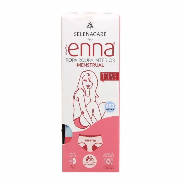 Enna Teens Menstrual Hipster Brief Size 152 Black Moderate Flow