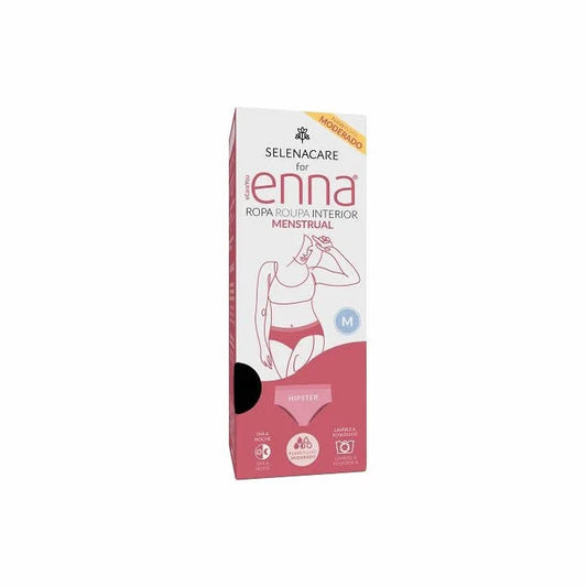 Enna Menstrual Brief Hipster Black Moderate Flow Size M Day & Night