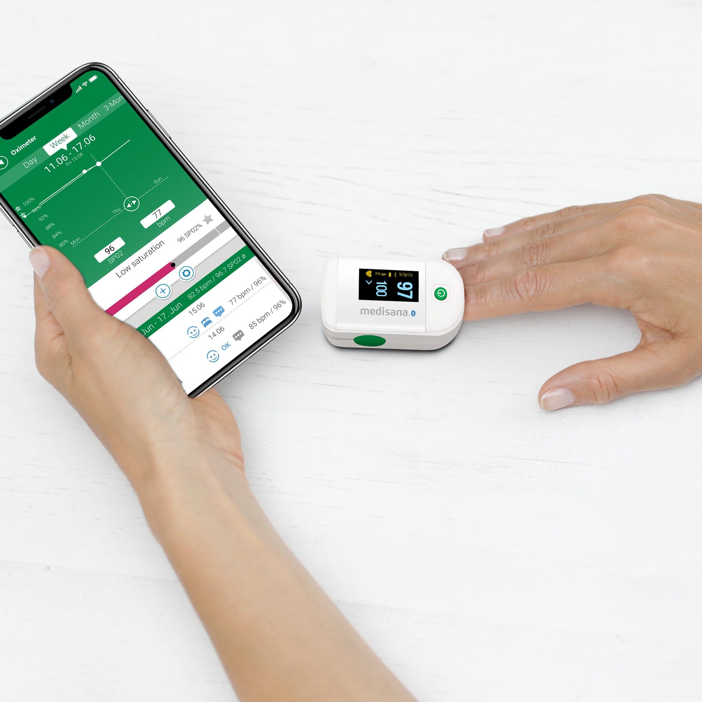 Medisana PM 100 connect pulsossimetro Bianco