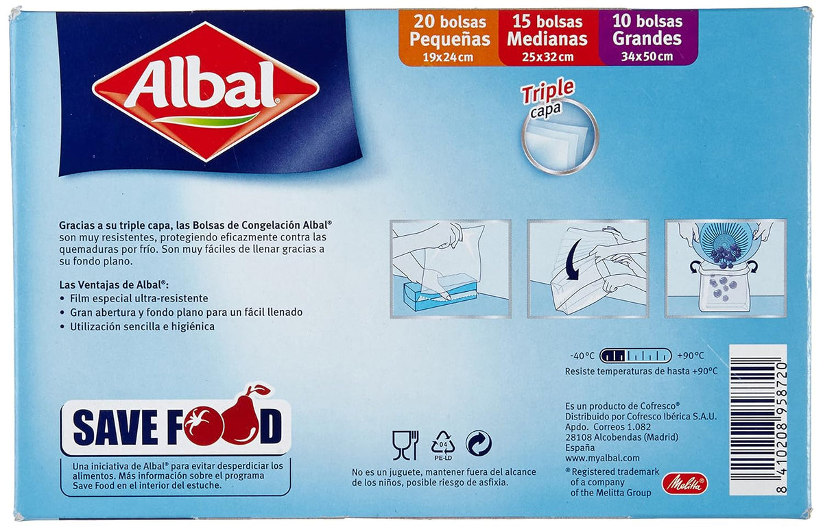 Albal Bolsas Congelacion 3 Tamaos Triple Capa 45 U