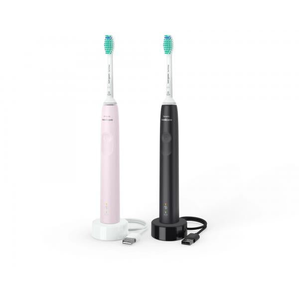 Philips Sonicare serie 3100 Sonicare Spazzolini Elettrici Sonici, confezione da 1 Spazzolino Rosa e 1 Spazzolino Nero HX3675/15 (Philips 3100 Series HX3675 - tandbrst)