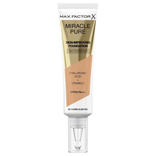 Max Factor Miracle Pure Skin-Improving Foundation 24h Hydration Spf30 45-Warm Almond 30ml