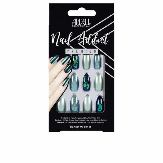 Ardell Nail Addict False Nails In Green Glitter Chrome Extreme Glamour
