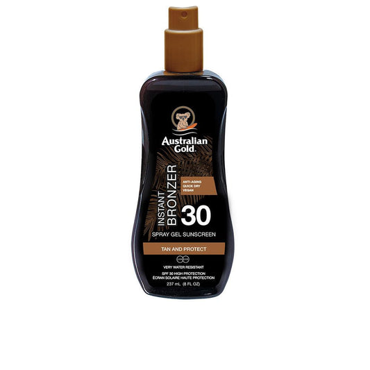 Spray gel solaire Australian Gold SPF30 avec bronzage instantané, protection solaire et hydratation