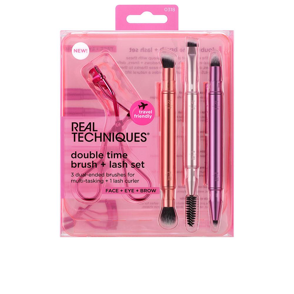 Real Techniques Double Time Brush + Last Set Di Pennelli Trucco Con Curler Look Impeccabile Sempre