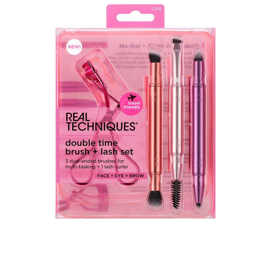 Real Techniques Double Time Brush + Last Set Di Pennelli Trucco Con Curler Look Impeccabile Sempre