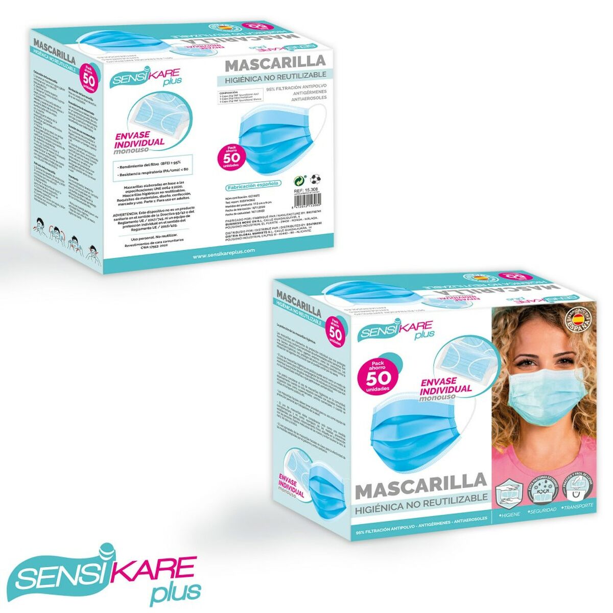 Scatola di maschere igieniche SensiKare 50 Pezzi (12 Unità)