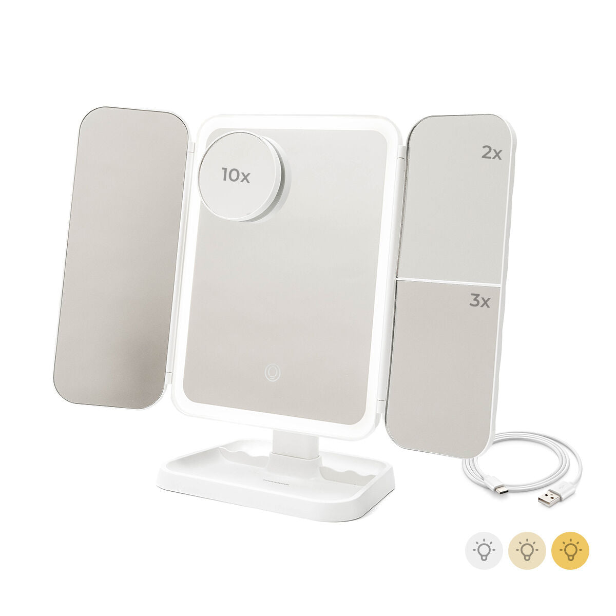 Specchio da Trucco Triptico Ricaricabile con Ingrandimento e Luce LED Miled InnovaGoods